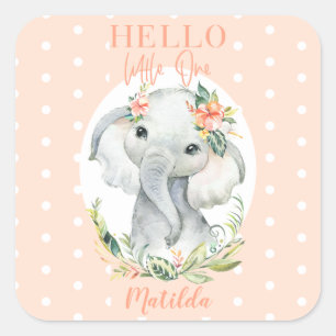 Sticker Carré Bonjour petit baby shower d'éléphant