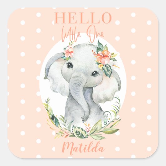 Sticker Carré Bonjour petit baby shower d'éléphant (Devant)