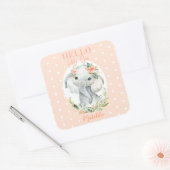 Sticker Carré Bonjour petit baby shower d'éléphant (Enveloppe)