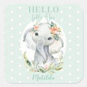 Sticker Carré Bonjour petit baby shower d'éléphant (Devant)