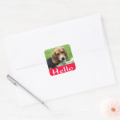 Sticker Carré Bonjour / Salut Beagle Chien Chien Chien Rouge Sti (Enveloppe)