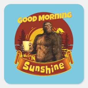 Sticker Carré Bonjour Soleil Bigfoot Café Humour Art
