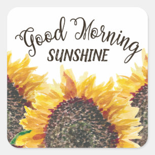 Sticker Carré Bonjour soleil jaune brun tournesols