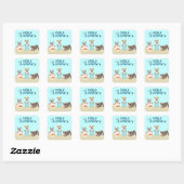 Sticker Carré Bonjour Summer Beach Chiens Blue Orange (Feuille)