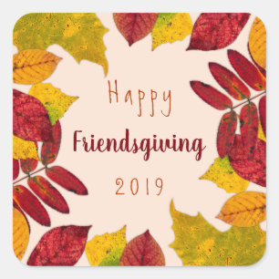 Sticker Carré Bonne Action D'Amabilité Avec Feuilles D'Automne