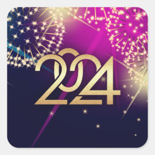 Sticker Carré Bonne année 2023. Conception Fireworks