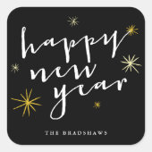 Sticker Carré Bonne Année Écriture Moderne Chic Explosion d'Étoi (Devant)