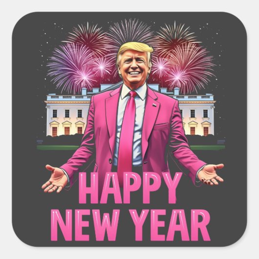 Sticker Carré Bonne année Eve Trump Résolution 2025 (Devant)