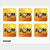 Sticker Carré Bonne année PIg 2019 Original 3D golden carré S (Feuille)