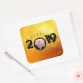 Sticker Carré Bonne année PIg 2019 Original 3D golden carré S (Enveloppe)