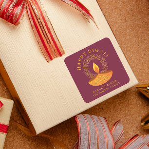 Sticker Carré Bonne Diwali Festival des lumières Diya Custom