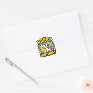 Sticker Carré Bonne licorne d'anniversaire