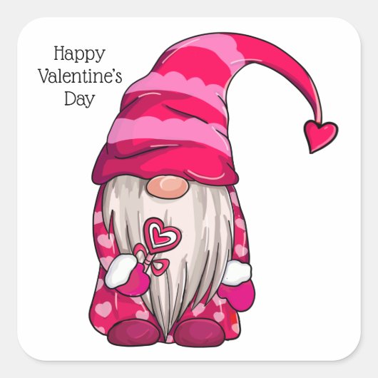 Sticker Carré Bonne Saint Valentin Coeur rose Gnome (Devant)