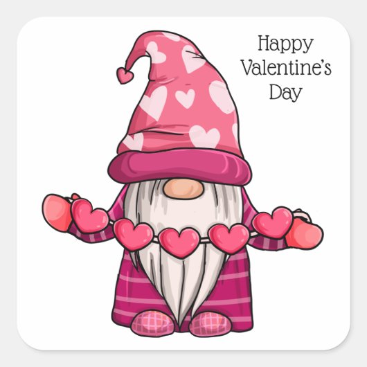 Sticker Carré Bonne Saint Valentin mignonne Gnome (Devant)