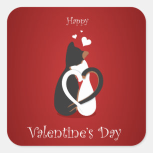 Sticker Carré Bonne Saint Valentin noir & blanc Kitties