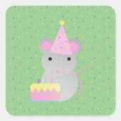 Sticker Carré Bonne Souris de fête d'anniversaire (Devant)