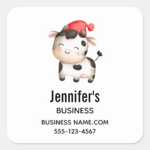 Sticker Carré Bonne vache dans un Casquette rouge mignon