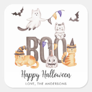 Sticker Carré Boo Cute Happy Halloween Chats Fantômes Fête des e