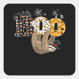 Sticker Carré Boo Halloween Avec Sloth Witch Casquette Et Spider