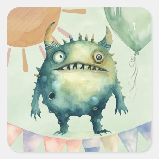 Sticker Carré Boo, j’ai deux ans ! Monster Boy Annithday Party (Devant)