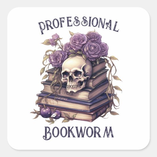 Sticker Carré Bookworm professionnel, Book Lover (Devant)