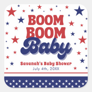 Sticker Carré Boom Boom Baby 4 juillet Baby shower patriotique