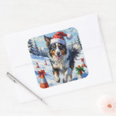 Sticker Carré Border Collie Dog Christmas Snow Agility Fun (Enveloppe)