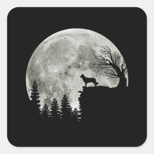 Sticker Carré Border Collie silhouette On Mountain Halloween Dog