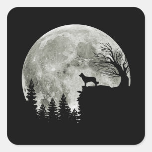 Sticker Carré Border Collie silhouette On Mountain Halloween Dog