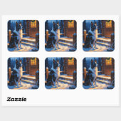 Sticker Carré Border Collie With Christmas Lights Holiday (Feuille)