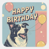 Sticker Carré Bordure Collie Chien Coloré (Devant)