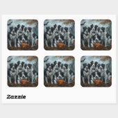Sticker Carré Bordure Collie Halloween nuit Chien ravir (Feuille)