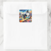 Sticker Carré Bordure Collie Skateboard (Sac)
