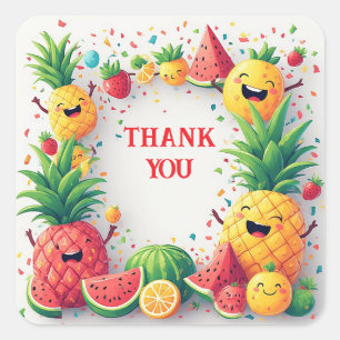 Sticker Carré 🍉 Bordure de fruits d'été mignonne avec confettis