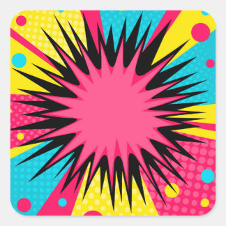 Sticker Carré Bordure de Starburst de Bande Dessinée en Demi-Tei