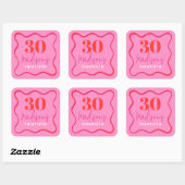 Sticker Carré Bordure de vague rouge et rose 30e anniversaire (Feuille)