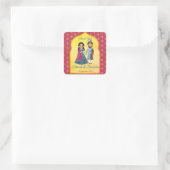Sticker Carré Bordure design rose et or mariage indien (Sac)
