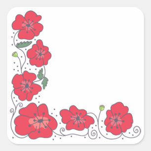 Sticker Carré Bordure du coin du coquelicot floral Doodle tiré