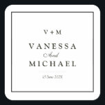 Sticker Carré Bordure noire simple mariage unique<br><div class="desc">noir bordures simple élégant noir et blanc thème mariage,  le texte et les couleurs peuvent être édités.</div>