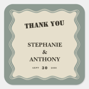 Sticker Carré Bordure ondulée vintage inspirée sur Mariage vert 