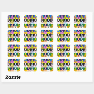 Sticker Carré Bordure rétro colorée Collie Pop Art
