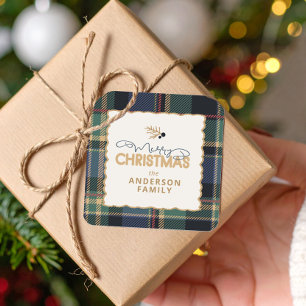 Sticker Carré Bordure Tartan Joyeux Noël ID1141B