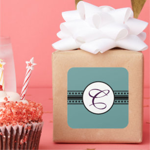 Sticker Carré Bordures étoiles Mariage Monogramme