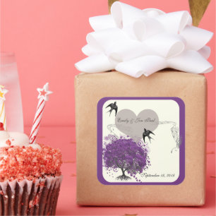 Sticker Carré Bordures violettes Mariages de feuilles de coeur d