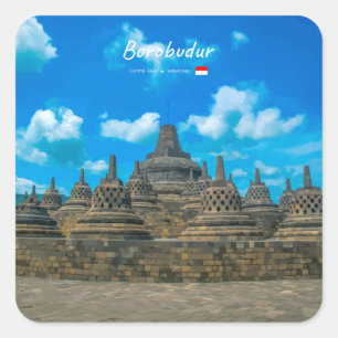 Sticker Carré Borobudur, Indonésie - Temple bouddhiste ancien
