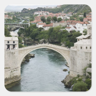 Sticker Carré Bosnie-Herzégovine - Mostar. Le Vieux Pont