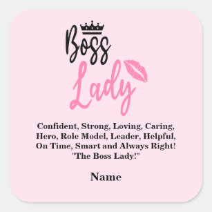 Sticker Carré Boss Lady, Nom Personnalisé Cadeau Pour Elle