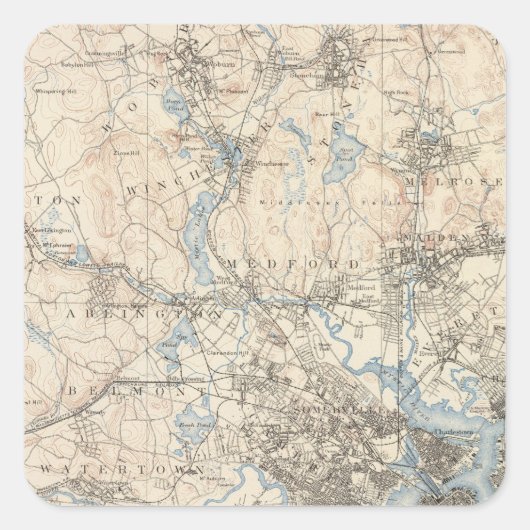 Sticker Carré Boston, Massachusetts (Devant)