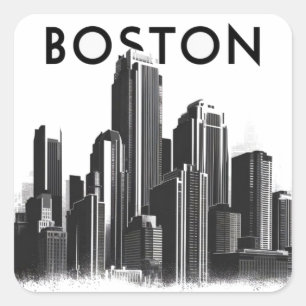 Sticker Carré Boston Massachusetts City Skyline, Boston City Art