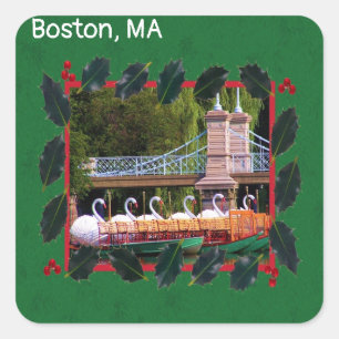 Sticker Carré Boston Swan Boats - Joyeuses vacances